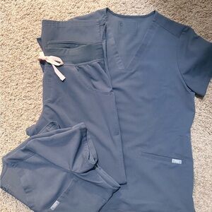 Figs Slate Blue Medical Scrub Set - V-Neck Top & Drawstring Pants